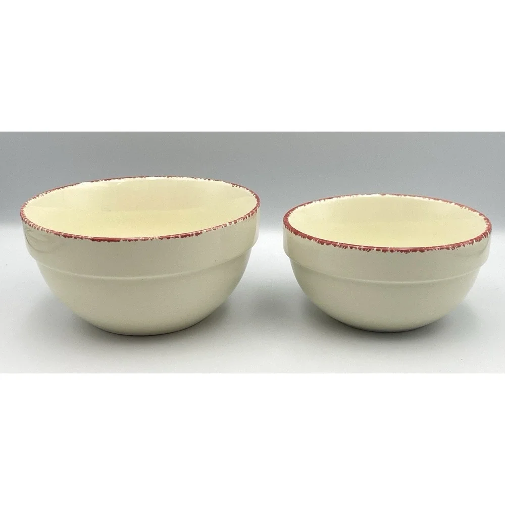 HUABO Farmhouse Mixing Bowls Set Of 2 Country Landscape Rustic Sponge Rim‎